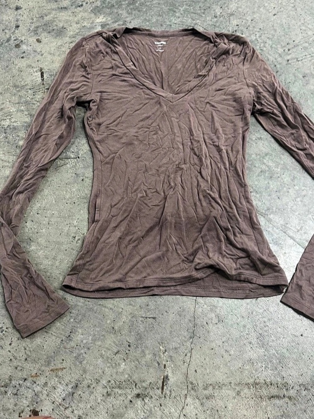 Express Fitted Tee Long Sleeve V-Neck Brown XS Basics Layering Stretch Cozy